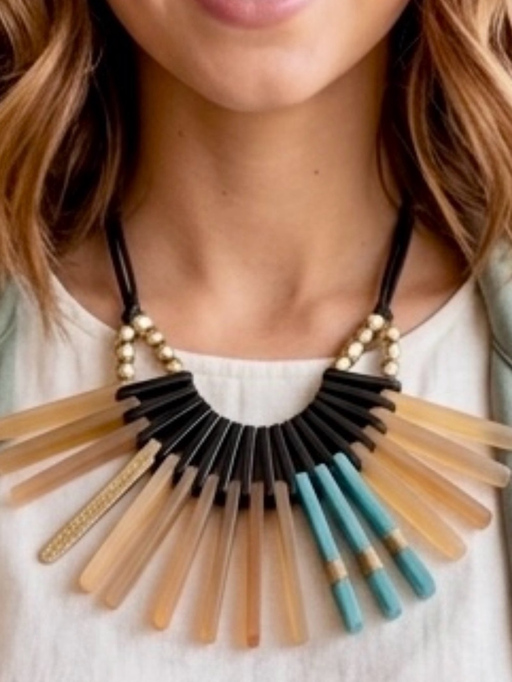 Chunky Bohemian Tribal Spike Statement Necklace—NWOT
